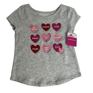 Way To Celebrate Valentine's Day T Shirt Sz 2T Conversation Hearts Grey Pink